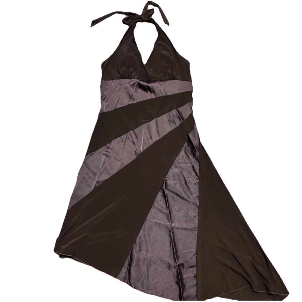 MKM Y2K Brown Halter Maxi Dress Made in USA Formal Gown M
